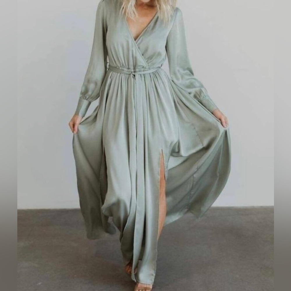 Baltic Born Holly Satin Sage Long Dress in XL